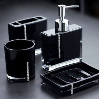 diamond bathroom accessories set black colour / shower curtain