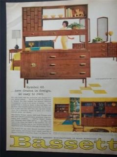 1963 Bassett Symbol 65 Wood Furniture Photo Vintage Print Ad
