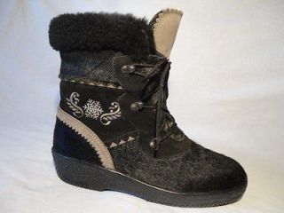 DEBORAH Black Furry COWHIDE ~Wht Furry WOOL Lined~ WINTER or SNOW
