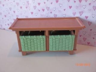 Fisher Price Loving Family Dollhouse GREEN WICKER TOY CHEST with