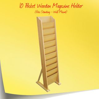 10 Pocket Standing Wooden Magazine/ Literature Rack