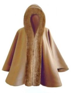 Wool & Faux Fur Cape Hooded camel color PS