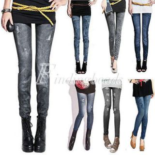 New Women Denim Jeans Look Leggings Jeggings Printed Pants thin/thick