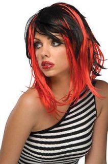Red Black Wig Streaks Punk Devil Gothic Sexy Hair Rocker Costume