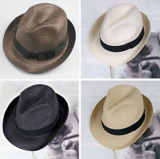  Black/White/Co ffee/Khaki Summer Cool Classic Straw Rope Fedora Hat
