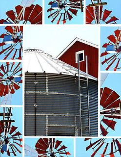 Color Photography Duo   Red Barn & Metal Grain Silo + Red Wind Mill