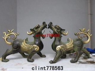 China Folk Favorites Bronze Gilded House from evil spirits Foo Dog
