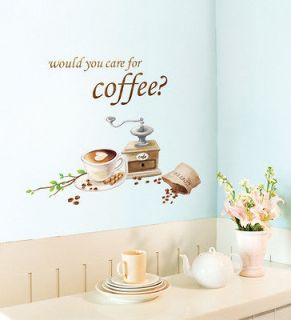 Coffee Love Adhesive Removable Wall Home Decor Accents Stickers Decal