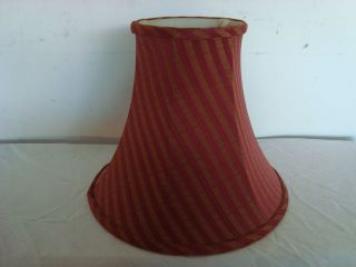 VINTAGE LAMP SHADE BELL SILK WITH RED & GOLD DIAGONAL STRIPES 9.5H