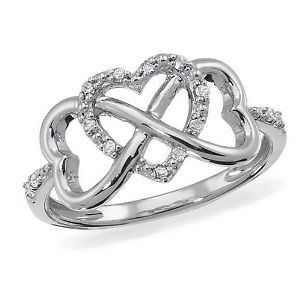 Infinity Heart, Sterling Silver and Diamond Accent Ring