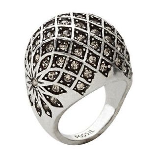 Fossil Brand Deco Bling Pave Crystal Dome Silver Tone Ring   8