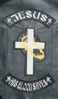 Jesus His Blood Saves   Christian MC / MM Vest, Jacket Biker Center