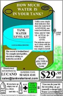 Rain Water Tank Water Level Indicator   LUCANO   AUSSIE MADE