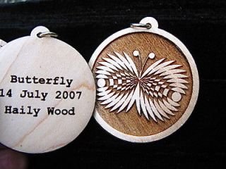 MAPLE CARVED CROP CIRCLE HAILY WOOD PENDANT 4.5CM WORDS ON BACK VERY