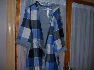 NEW DKNY 100% Cotton FLANNEL Wrap Robe ~ LARGE/XL LINED WITH HOOD