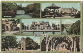 RIPON Band Stand, Hydro, Spa, Clock Tower, Bridge, Postcard 1924