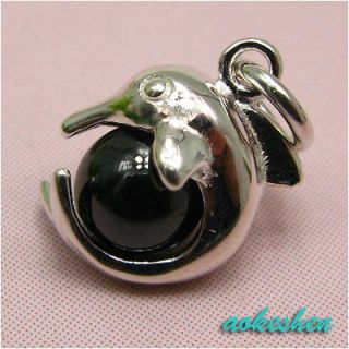 1pc 10*12mm 925 Sterling Silver Dolphin Black Ball Charms Bracelet