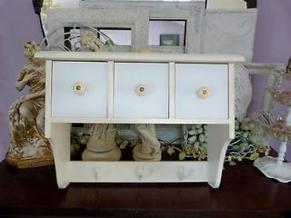 AWESOME Shabby Wall CABINET ~ 3 Drawers ~ 3 Hooks ~~ STORAGE