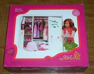 GIRL OUR GENERATION WOODEN WARDROBE CLOTHES ARMOIRE DOLL CLOSET NIB