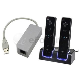 Black Dual Charging Station+USB LAN Adapter For Wii