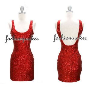 RED CD4466 Sequin Mini Dress Backless Open Back Sexy Clubwear Cocktail