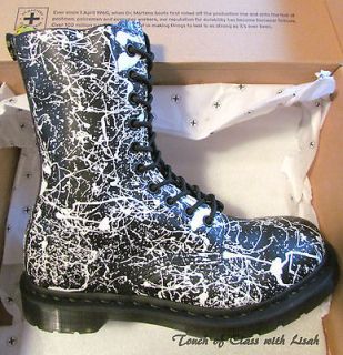 Dr. Martens 1490 BLACK/WHITE Paint Splatter Boots Size 8/Euro 39