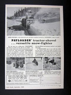 Hough Payloader Blower Type Snow Plow Attachment 1960 print Ad