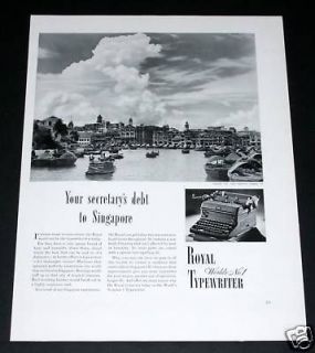 1941 OLD MAGAZINE PRINT AD, ROYAL TYPEWRITER, SINGAPORE HARBOR WORLDS