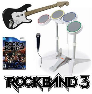 Nintendo Wii ROCK BAND 3 w/Drums/Guitar /Mic Game Bundle