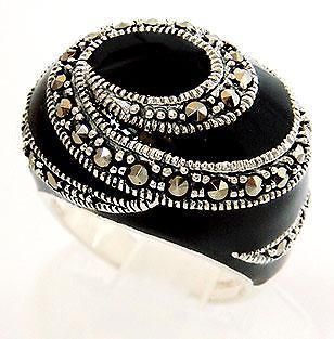 CHUNKY BLACK SPIRAL STERLING SILVER HIPPIE RING Sz 5.5