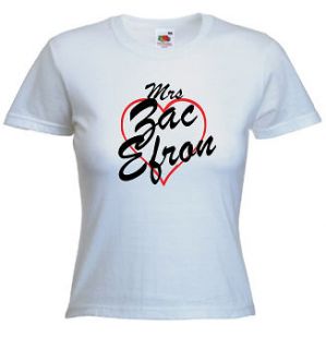 Mrs Zac Efron T Shirt   Print Any Name / Words