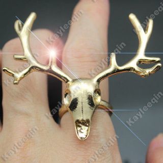 Polish Gold Pronghorn Antelope Deer Head Horn Antler Stag RING Top