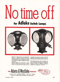 1953 Adams & Westlake Co Elkhart IN Ad No Time Off for Adlake Switch