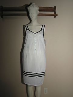 NWT Eileen West White & Black Short Lawn Cotton Nightgown Gown Size S
