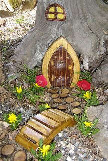 Handmade 7 fairy, gnome or hobbit door kit. with window, door, and