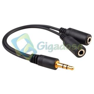 Black 3.5mm Jack To Double Out Earphone Headphone Splitter Adapter For