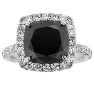 18kt White Gold 7.05ct Cushion Cut Black Diamond Engagement Ring