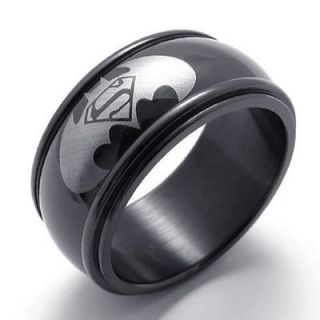Size 12 Batman Superman Symbol Black Stainless Steel Mens Ring Size 12