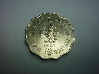 1987 HONG KONG 2 DOLLARS coin / Queen Elizabeth II   AU 1 PC