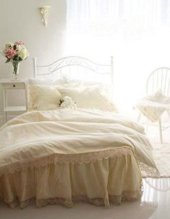 Shabby and elegant Yellow wide lace Duvet cover Bedding Set