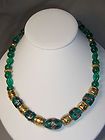 VENETIAN GLASS SQUARE & OVAL & CARVED GOLD BEAD 18.5 INCH NECKLACE