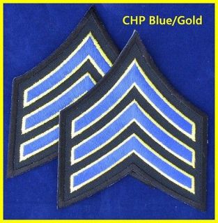 CHP Sergeant Stripes Police Sgt (3 wide) Blue/Gold with black backing