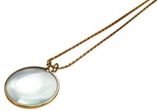5X Necklace Magnifier 2 Glass Lens 36 Gold Chain MONOCLE SPECTACLE