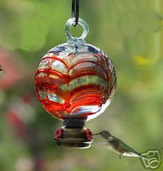 DEW DROP Red Parasol Glass Hummingbird Feeder w/Gondola