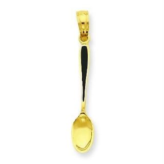 14k Yellow Gold Solid Black Enamel 3d Table Spoon Charm