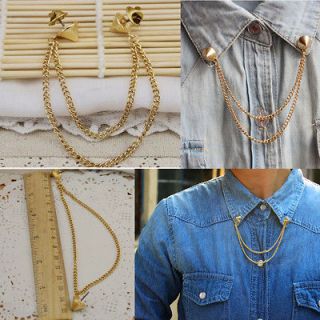 Chic Gold Spike Stud Rivet Collar Neck Tip Brooch Pin Chain Tassels