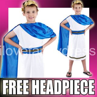 KIDS CAESAR COSTUME GREEK ROMAN GOD FANCY DRESS ROBE & HEADPIECE BOYS