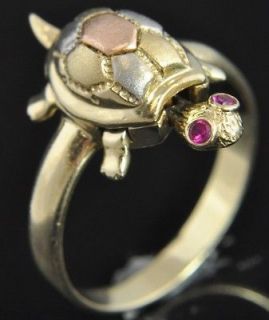 CLEARANCE Tri Color 14K Gold Ruby Moving Turtle Tortoise 3D Animal