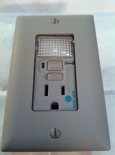 Pass & Seymour GFCI Outlet LED Nightlight Gray Hospital 15 Amp