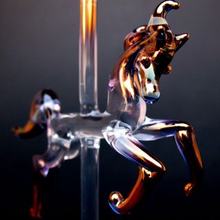 Carousel Horse of Blown Glass Pink Purple Gold Crystal